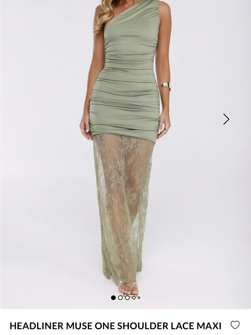 Hello Molly One-Shoulder Lace Maxi Dress in Sage Green